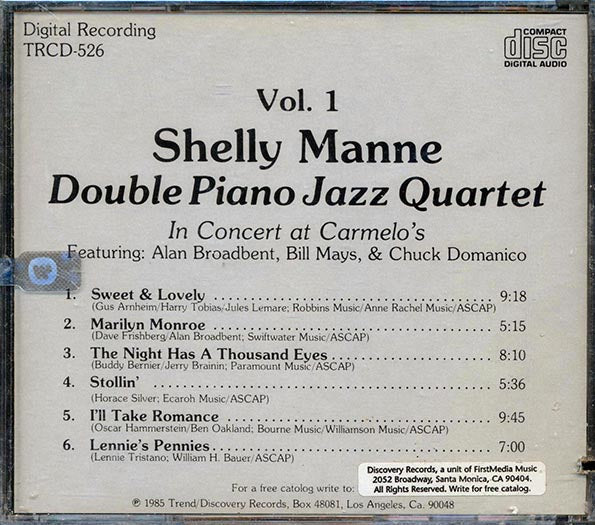Shelly Manne - Souble Piano Jazz Quartet N Concert At Carmelo's (marked/ltd stock)