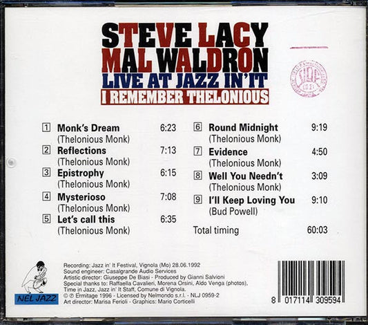 Steve Lacy, Mal Waldron - Live At Jazz International: I Remember Thelonious