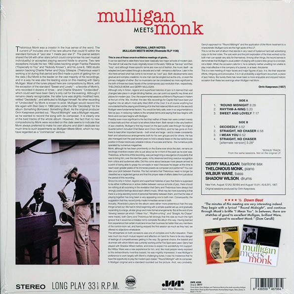 Thelonious Monk, Gerry Mulligan - Mulligan Meets Monk (+bonus track) (180g)