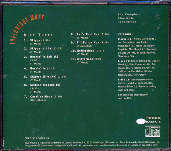 Thelonious Monk - The Complete Blue Note Recordings Part 3 CD