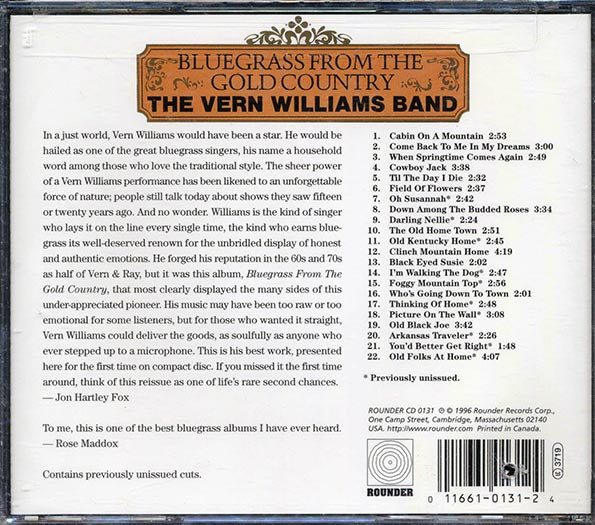 Vern Williams Band - Bluegrass From The Gold Country (22 tracks) (marked/ltd stock)